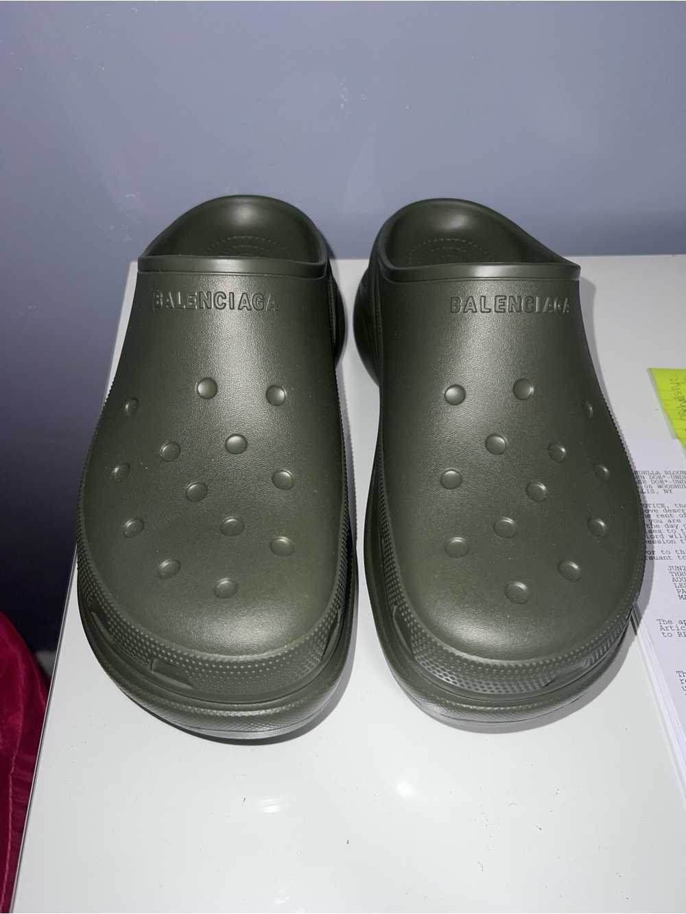 Balenciaga Crocs Mule Green Khaki Rubber Slide Sandal Platform (42)